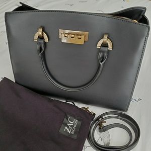 COPY - Zac Posen Black Leather Eartha Barrel Satchel Bag